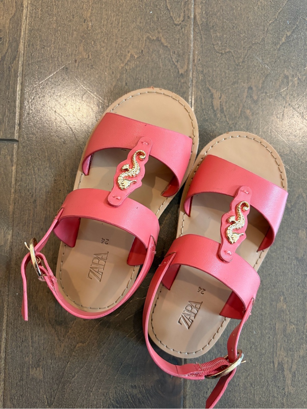 ZARA Kids Coral Pink Sandals with Gold Seahorse Accent